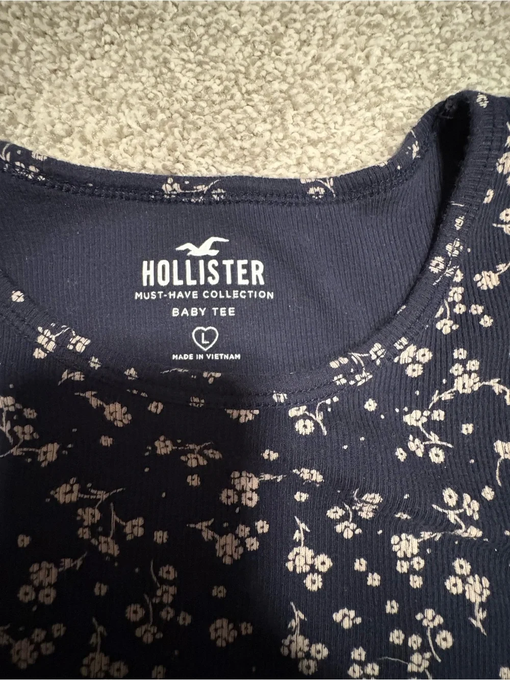 Hollister Navy Baby Tee with Cream Floral Print
